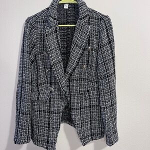 Women's Black & White Tweed Double-Breasted Blazer